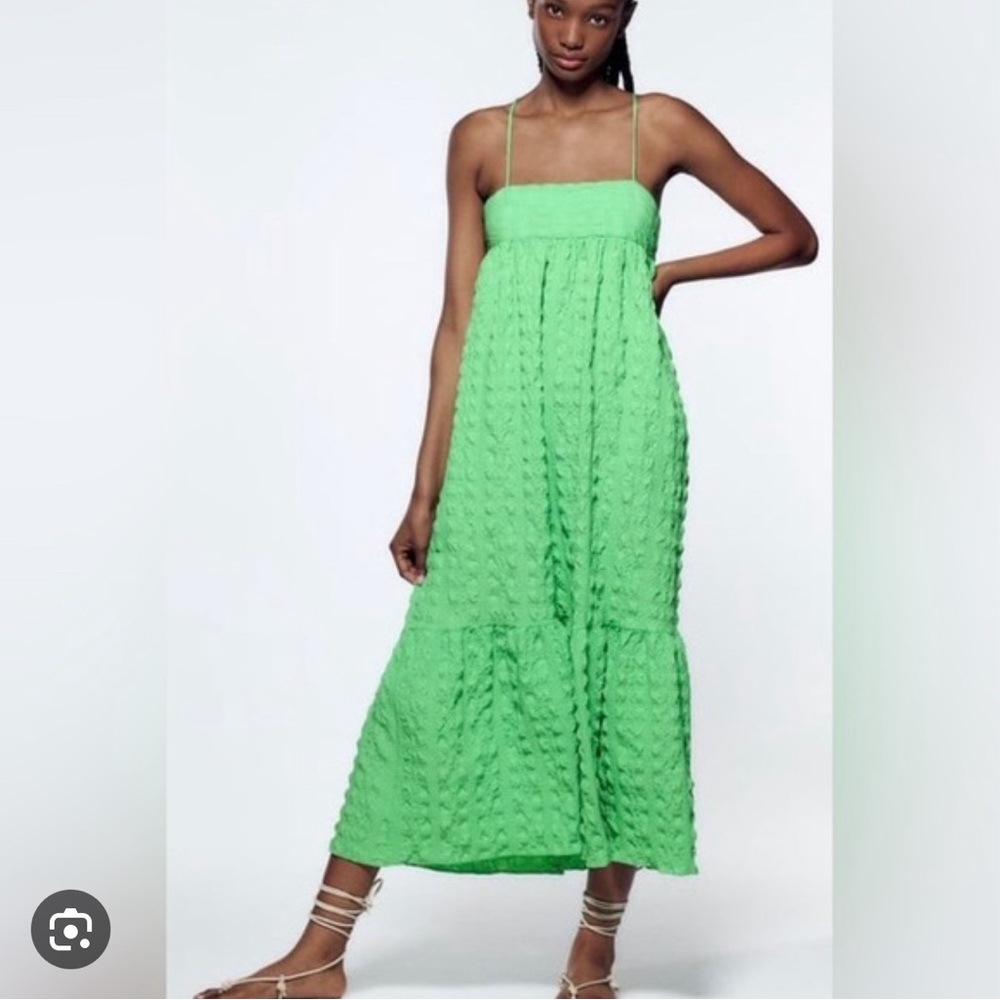 NWT Zara Textured Maxi Dress Green Sz M